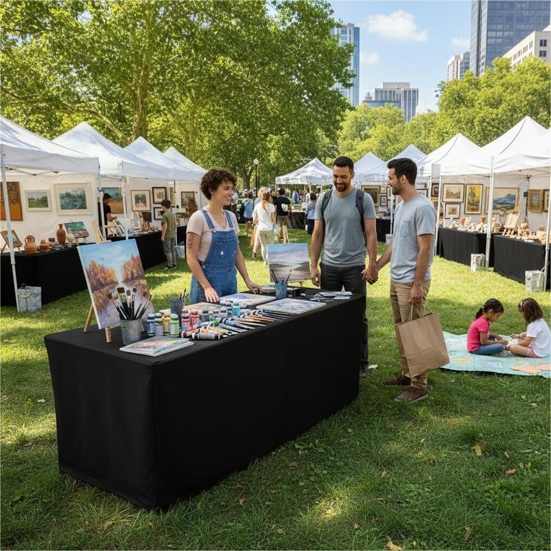 Surmente Black Fitted Tablecloths for 6 Foot Rectangle Tables, Black Table Covers for Weddings, Banquets, or Restaurants - Image 5